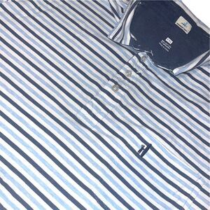 Johnnie O Polo Shirt Mens 2XL Casual Blue Striped Cotton Short Sleeve Pullover